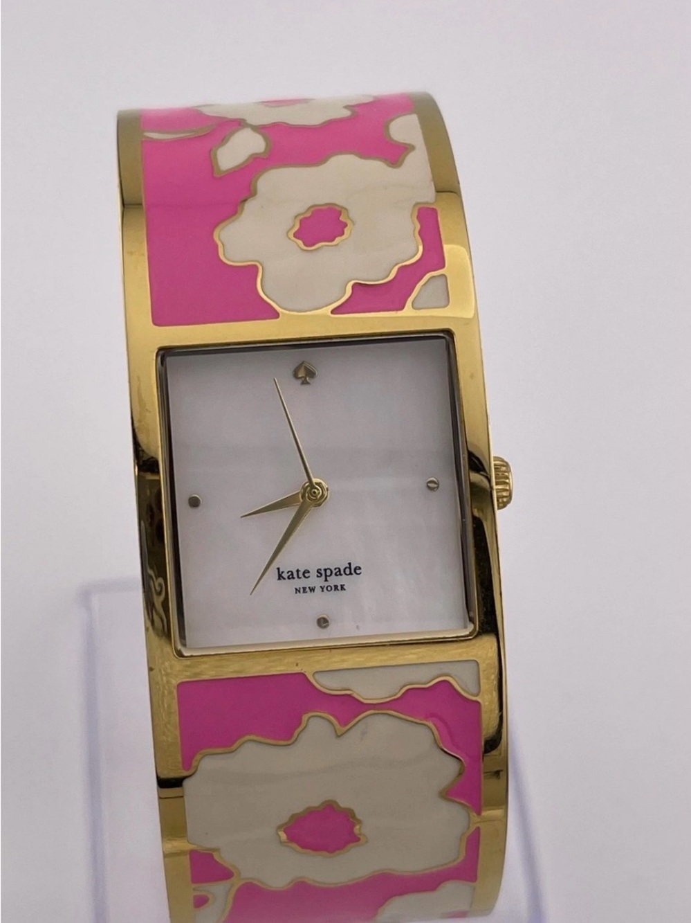 kate spade Gold Tone Pink and Cream Floral Bangle Watch